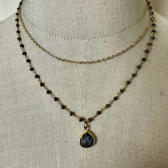 Labradorite double strand teardrop pendant necklace - Picture 2 of 10